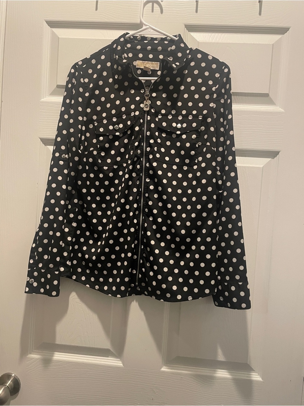 Michael Kors Black and White Polka Dot Zip Jacket